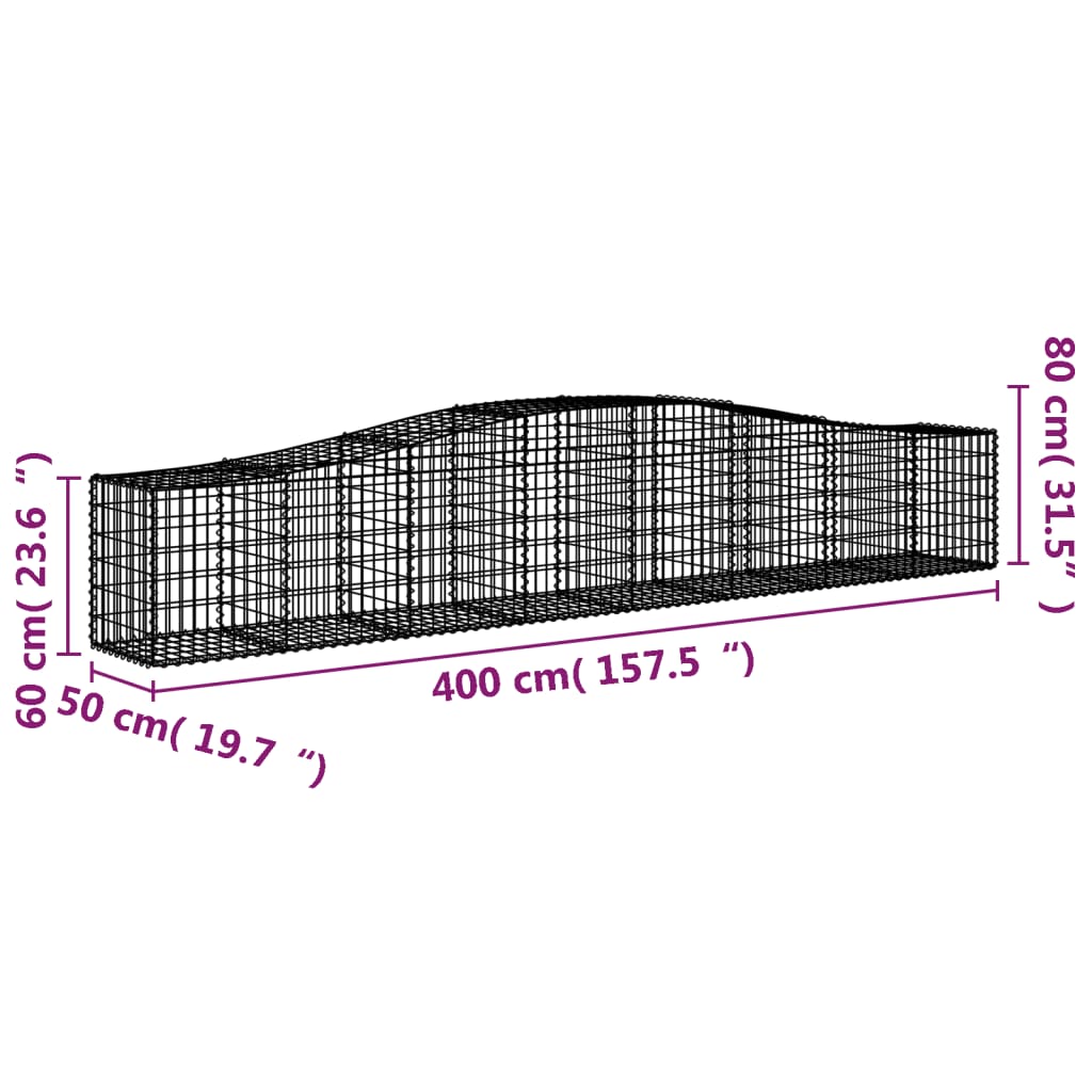 Gabion bågformad 400x50x60/80 cm galvaniserat järn