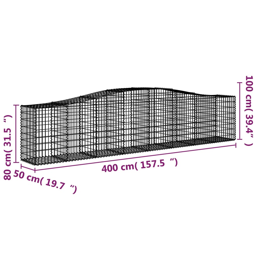 Gabion bågformad 400x50x80/100 cm galvaniserat järn