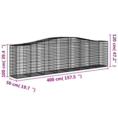 Gabion bågformad 400x50x100/120 cm galvaniserat järn