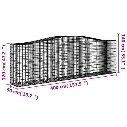 Gabion bågformad 400x50x120/140 cm galvaniserat järn