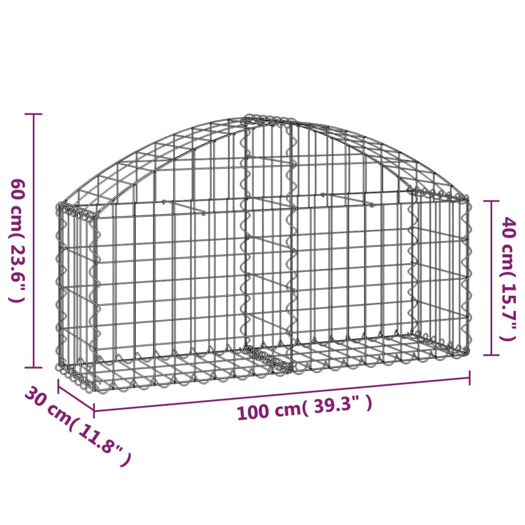 Gabion bågformad 100x30x40/60 cm galvaniserat järn