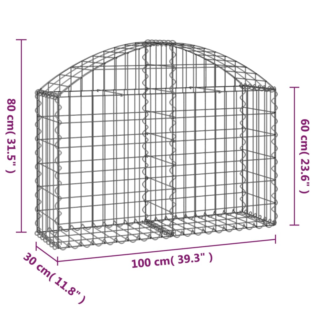 Gabion bågformad 100x30x60/80 cm galvaniserat järn