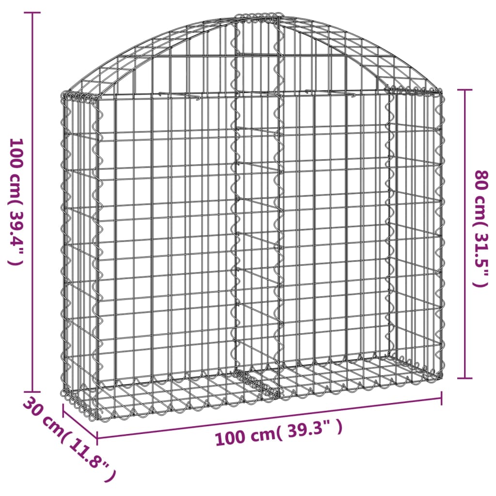 Gabion bågformad 100x30x80/100 cm galvaniserat järn