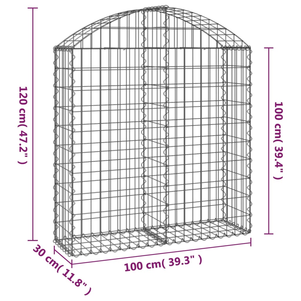 Gabion bågformad 100x30x100/120 cm galvaniserat järn