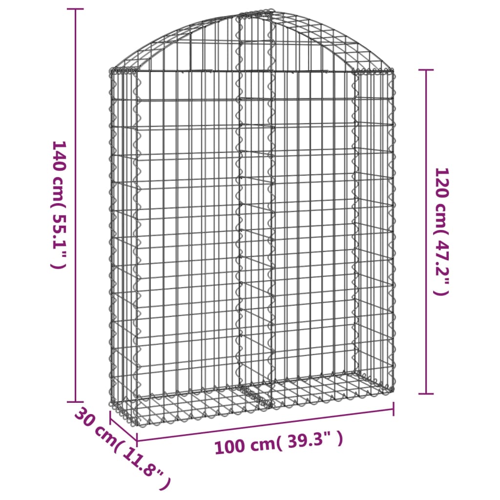 Gabion bågformad 100x30x120/140 cm galvaniserat järn