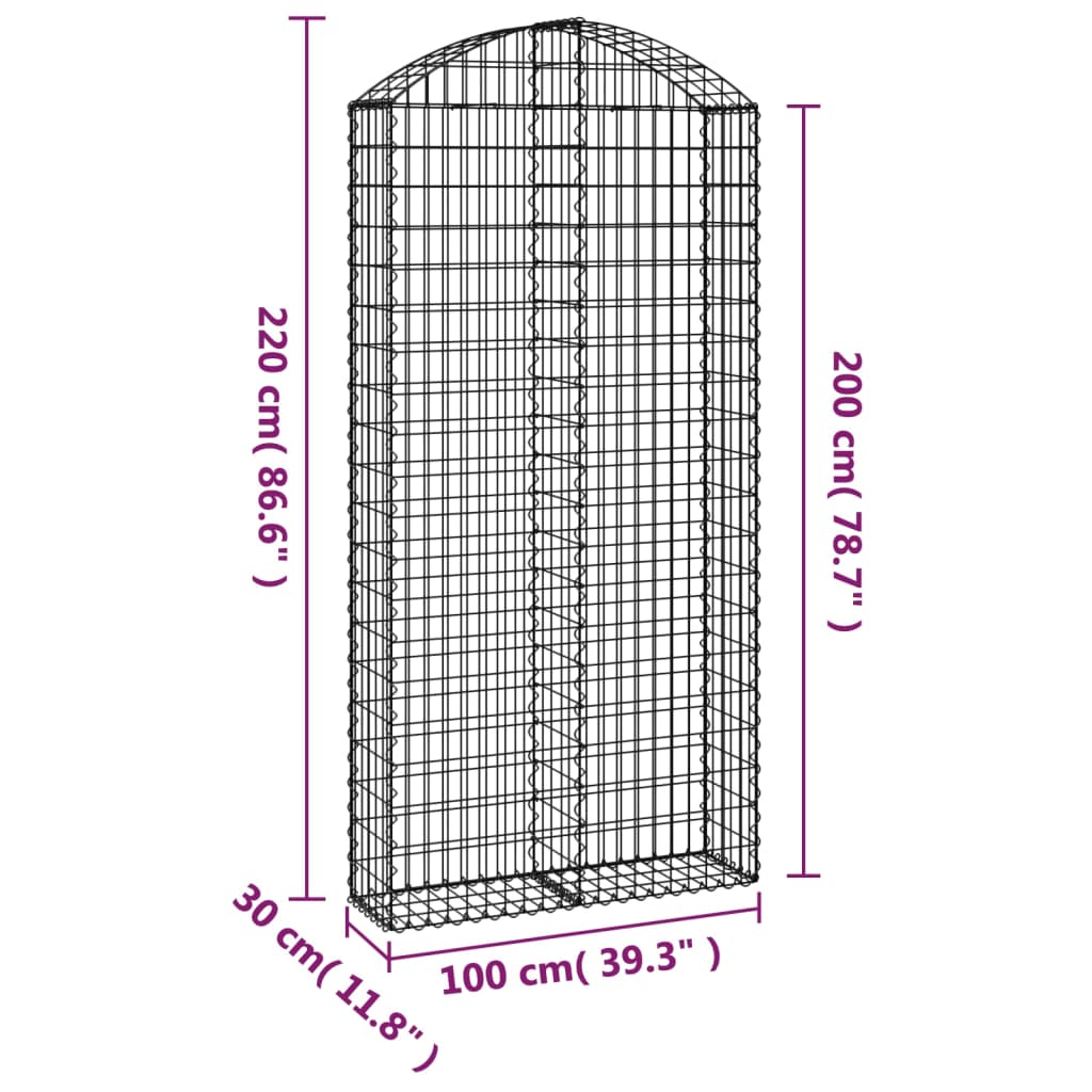 Gabion bågformad 100x30x200/220 cm galvaniserat järn