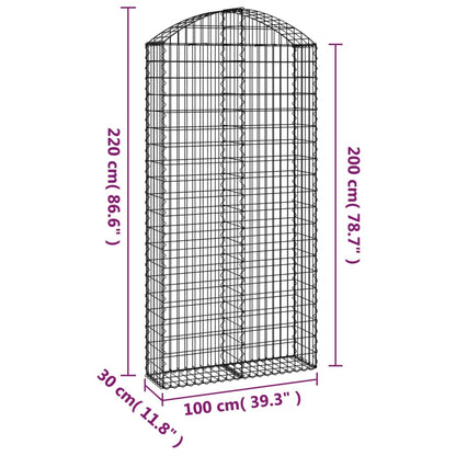 Gabion bågformad 100x30x200/220 cm galvaniserat järn