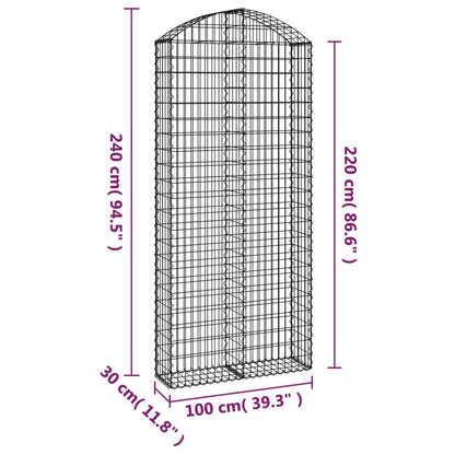 Gabion bågformad 100x30x220/240 cm galvaniserat järn