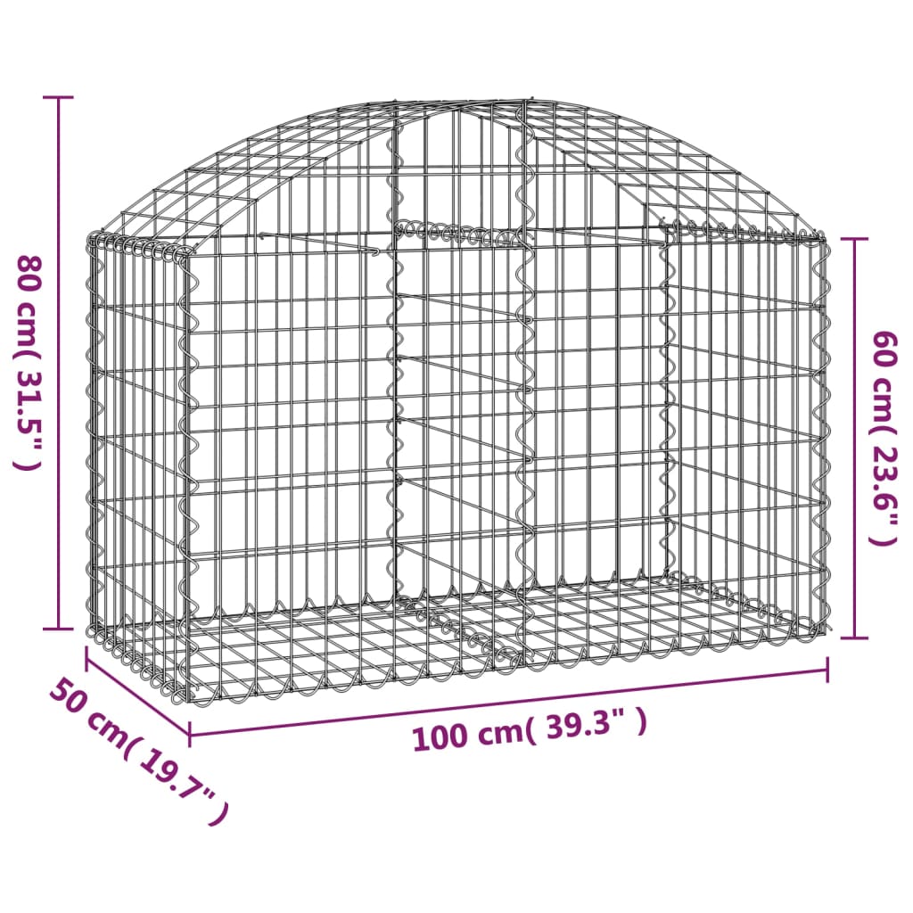 Gabion bågformad 100x50x60/80 cm galvaniserat järn