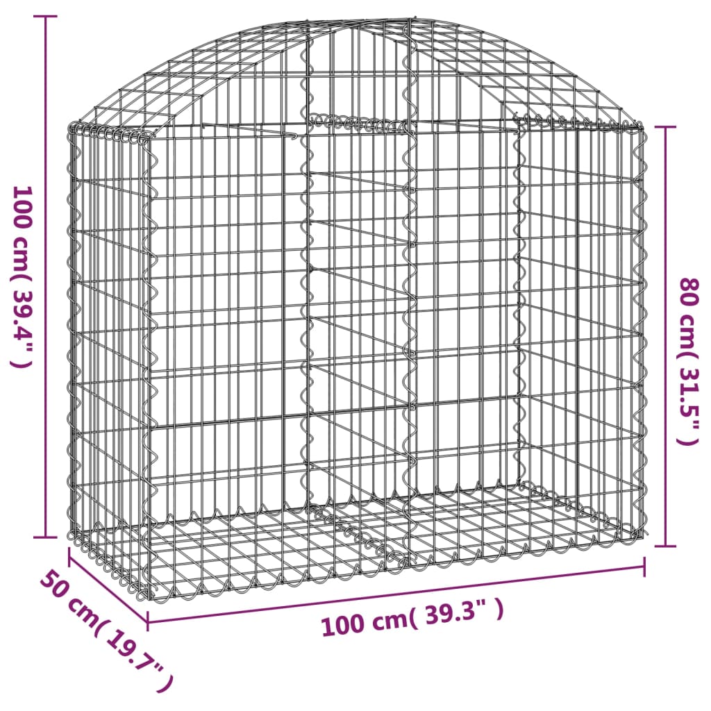 Gabion bågformad 100x50x80/100 cm galvaniserat järn