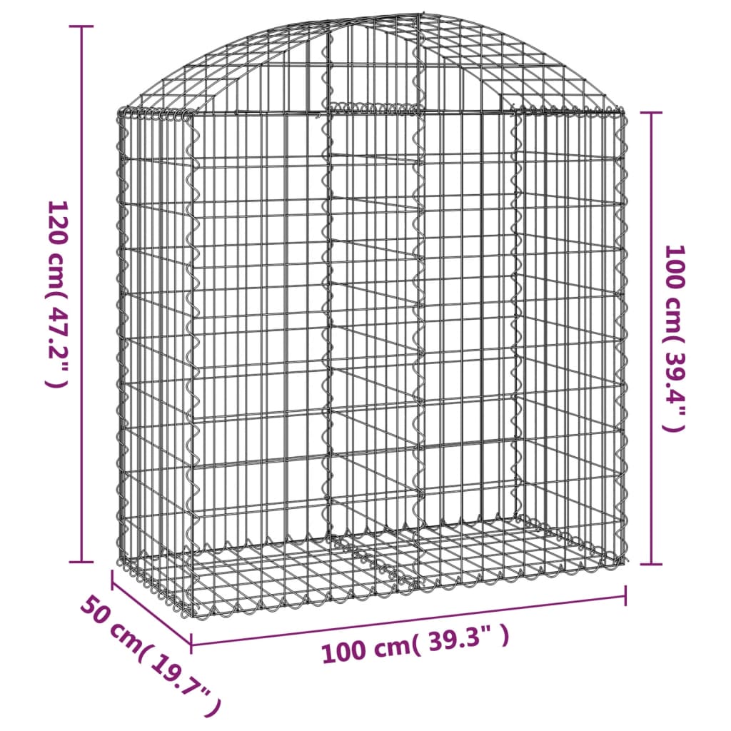 Gabion bågformad 100x50x100/120 cm galvaniserat järn
