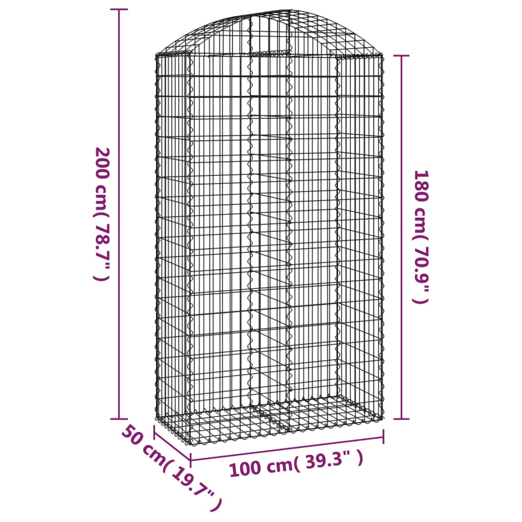 Gabion bågformad 100x50x180/200 cm galvaniserat järn