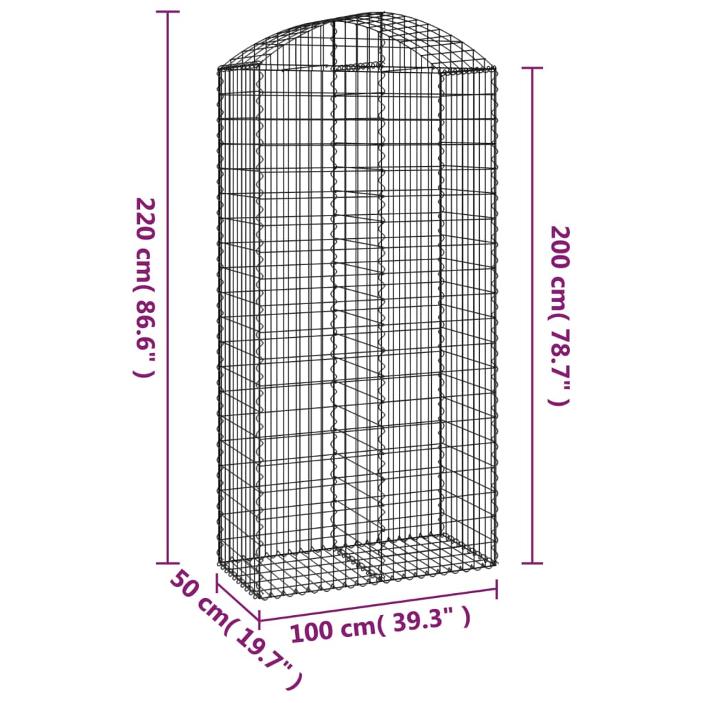Gabion bågformad 100x50x200/220 cm galvaniserat järn