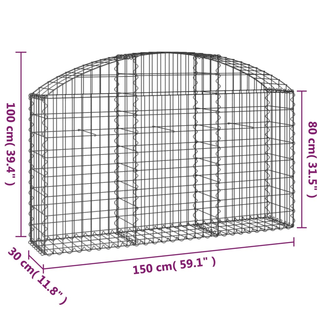 Gabion bågformad 150x30x80/100 cm galvaniserat järn