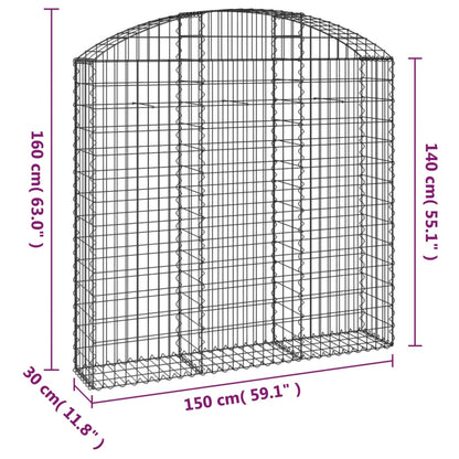 Gabion bågformad 150x30x140/160 cm galvaniserat järn