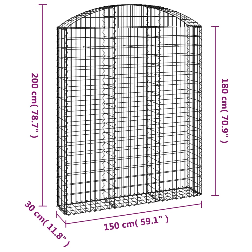 Gabion bågformad 150x30x180/200 cm galvaniserat järn