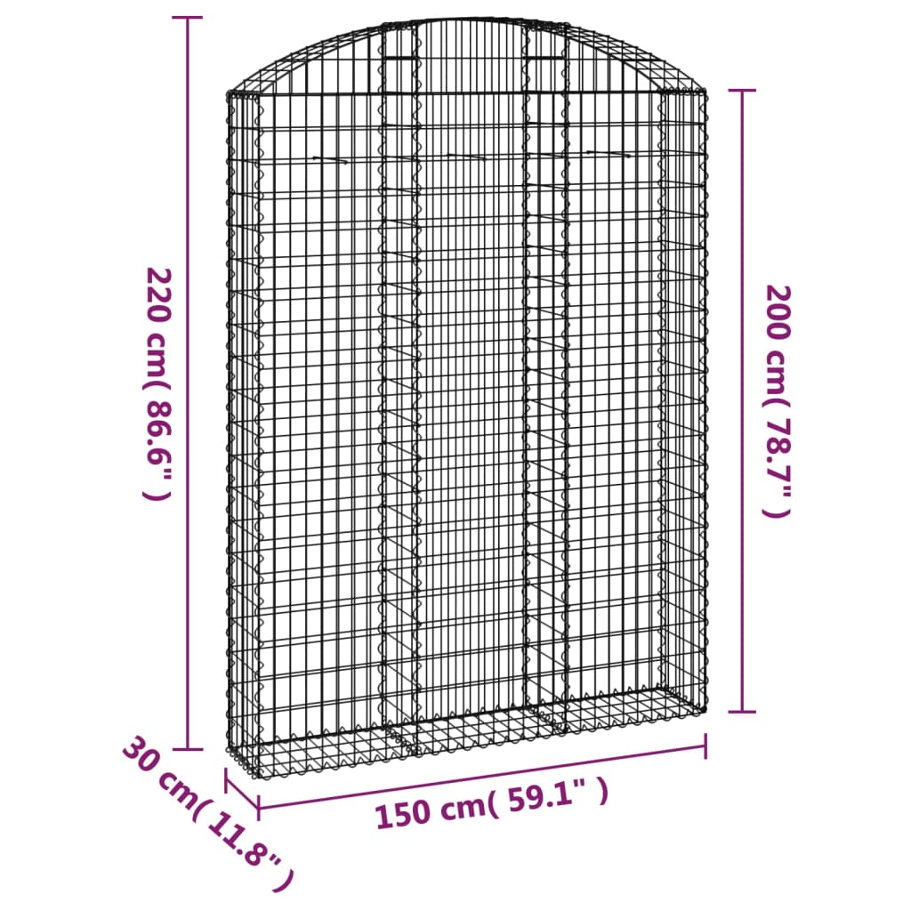 Gabion bågformad 150x30x200/220 cm galvaniserat järn