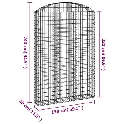 Gabion bågformad 150x30x220/240 cm galvaniserat järn