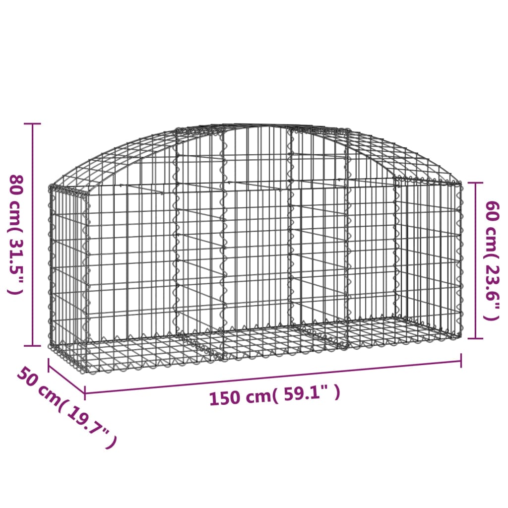 Gabion bågformad 150x50x60/80 cm galvaniserat järn