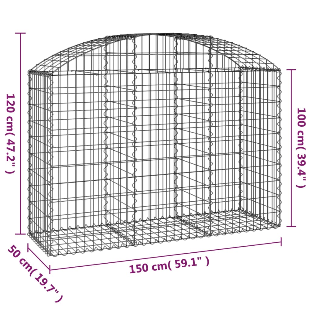 Gabion bågformad 150x50x100/120 cm galvaniserat järn