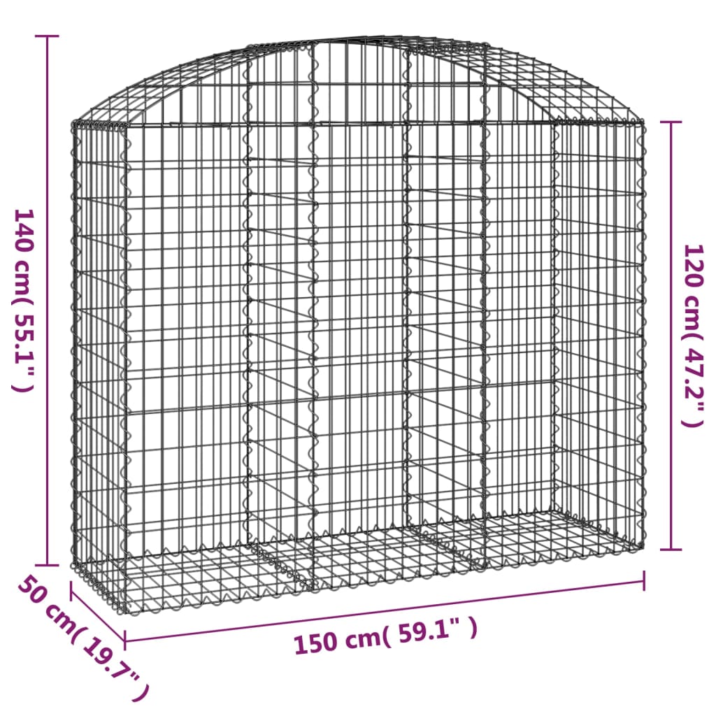 Gabion bågformad 150x50x120/140 cm galvaniserat järn