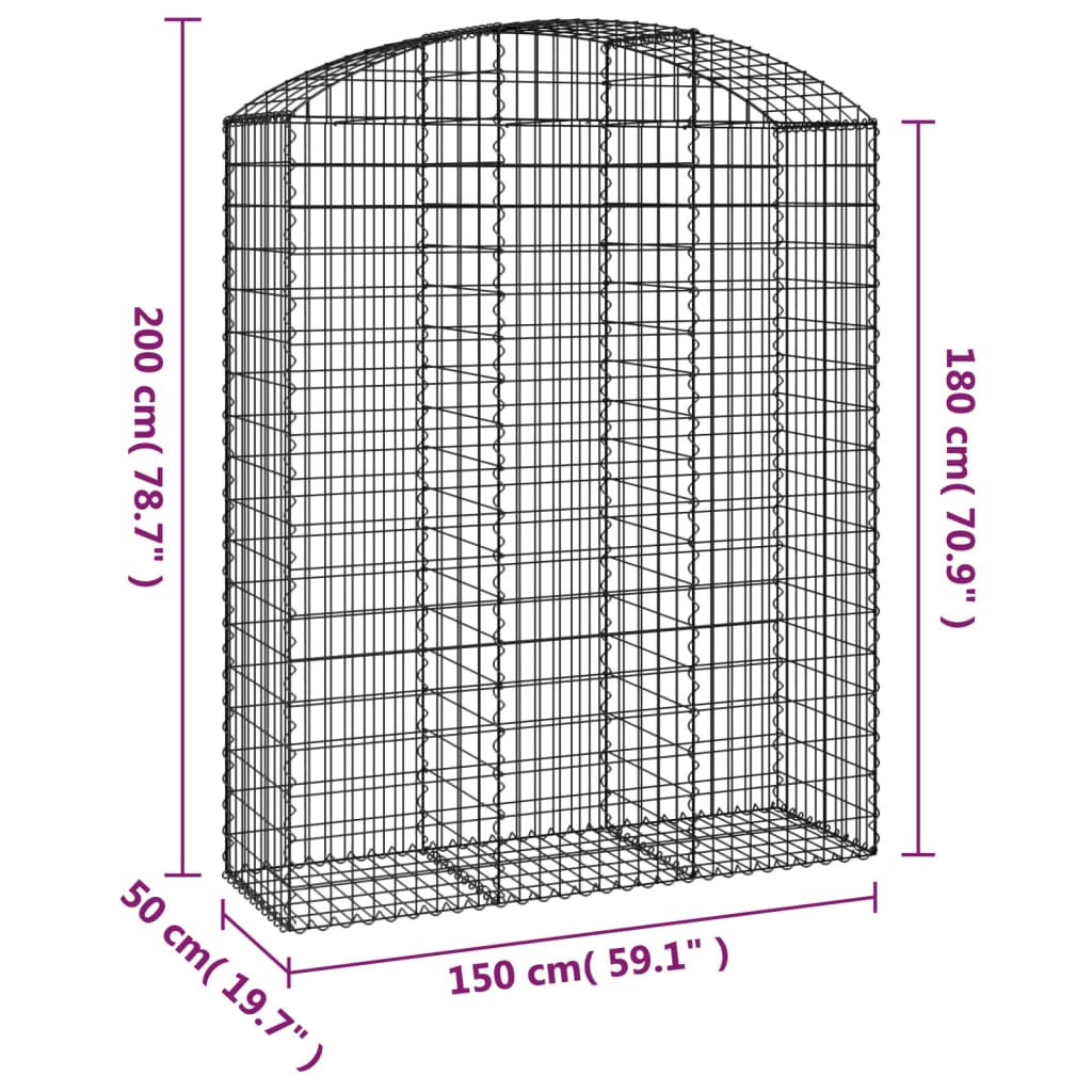 Gabion bågformad 150x50x180/200 cm galvaniserat järn