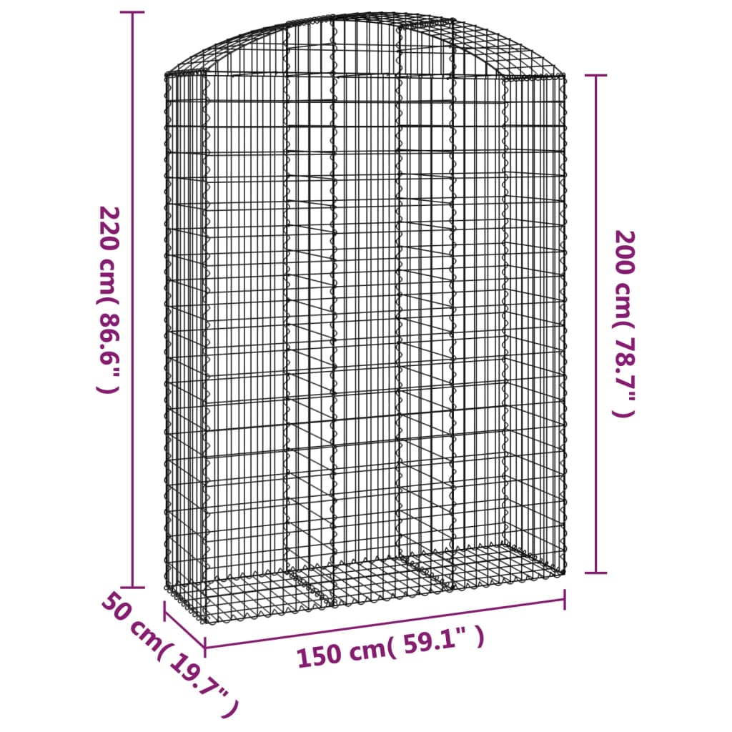 Gabion bågformad 150x50x200/220 cm galvaniserat järn