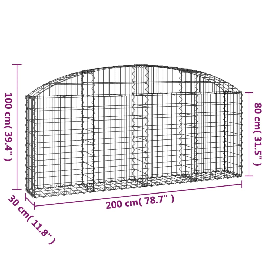 Gabion bågformad 200x30x80/100 cm galvaniserat järn