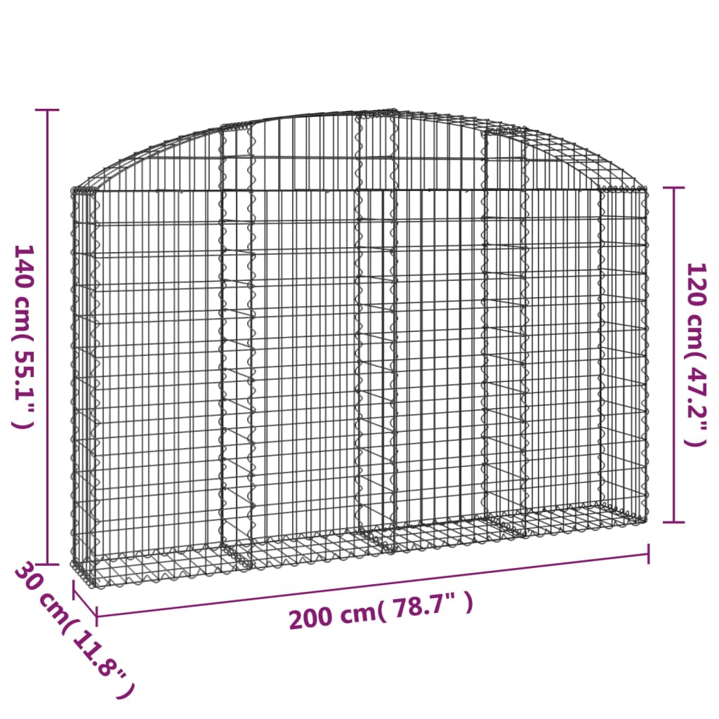 Gabion bågformad 200x30x120/140 cm galvaniserat järn