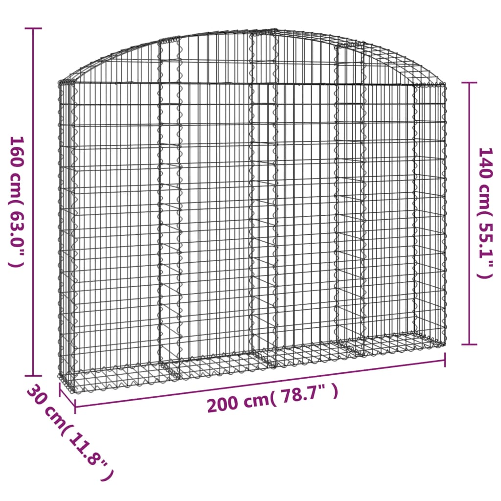 Gabion bågformad 200x30x140/160 cm galvaniserat järn