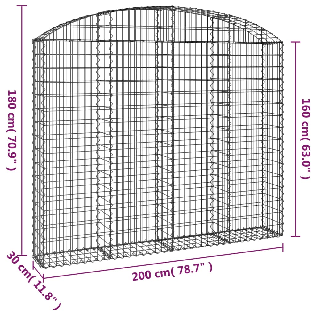 Gabion bågformad 200x30x160/180 cm galvaniserat järn