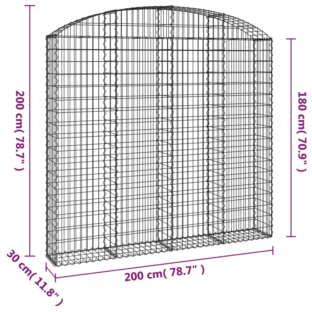 Gabion bågformad 200x30x180/200 cm galvaniserat järn