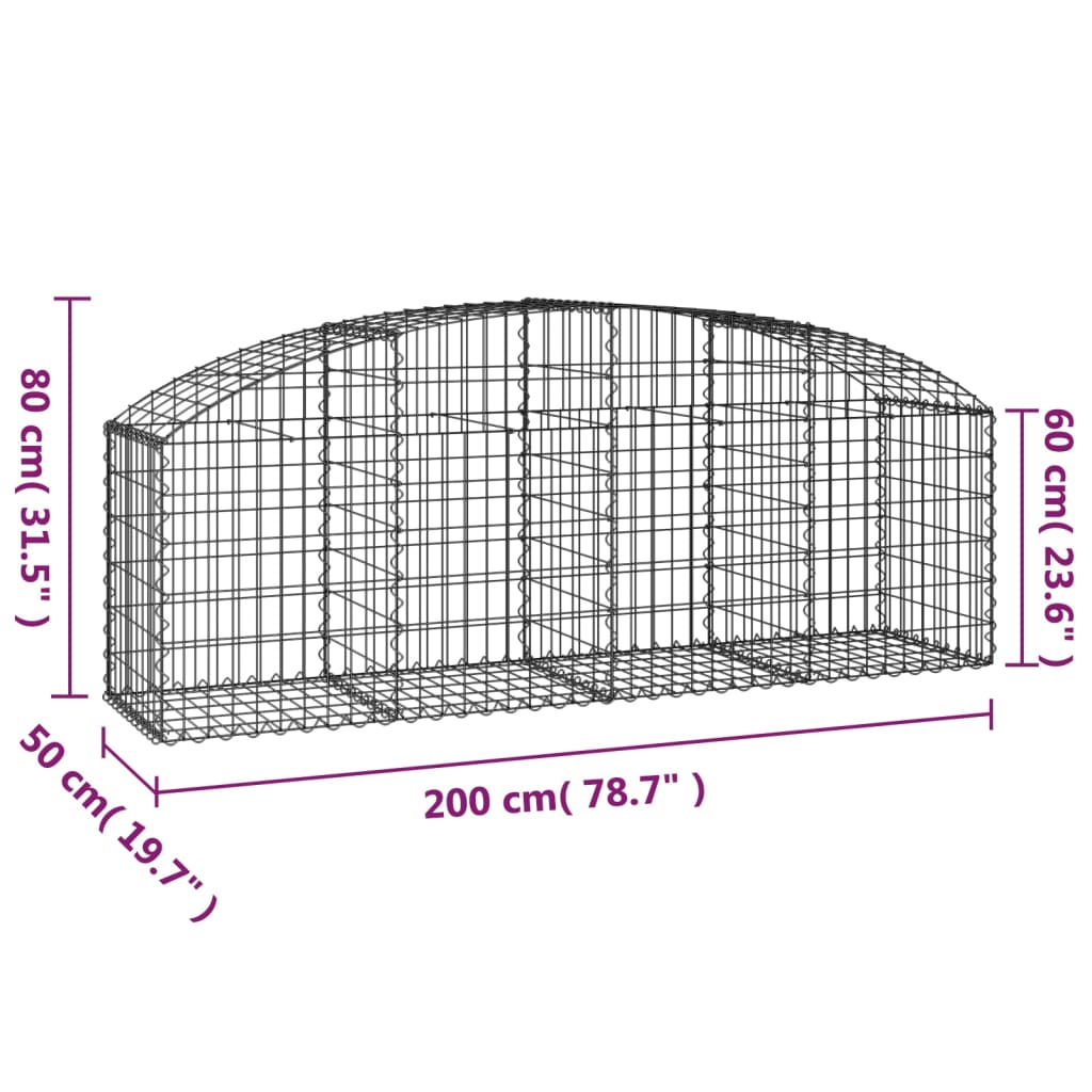 Gabion bågformad 200x50x60/80 cm galvaniserat järn