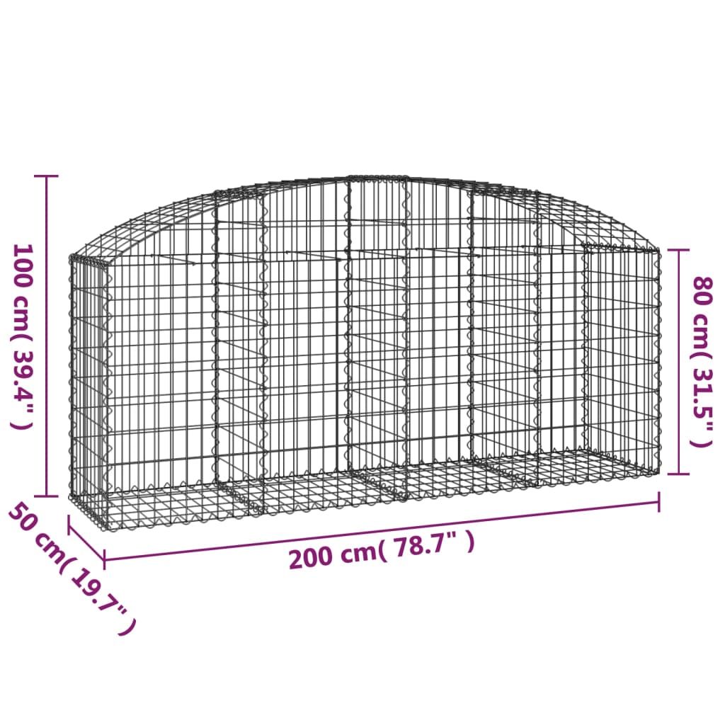 Gabion bågformad 200x50x80/100 cm galvaniserat järn