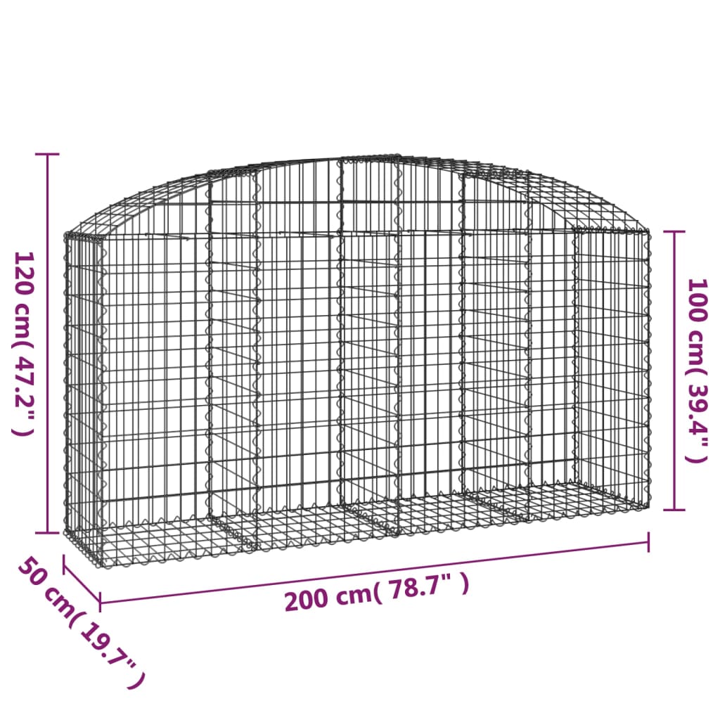 Gabion bågformad 200x50x100/120 cm galvaniserat järn