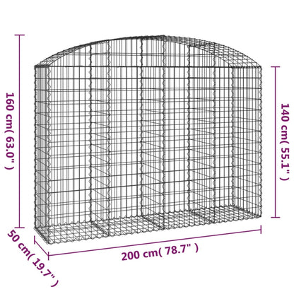 Gabion bågformad 200x50x140/160 cm galvaniserat järn