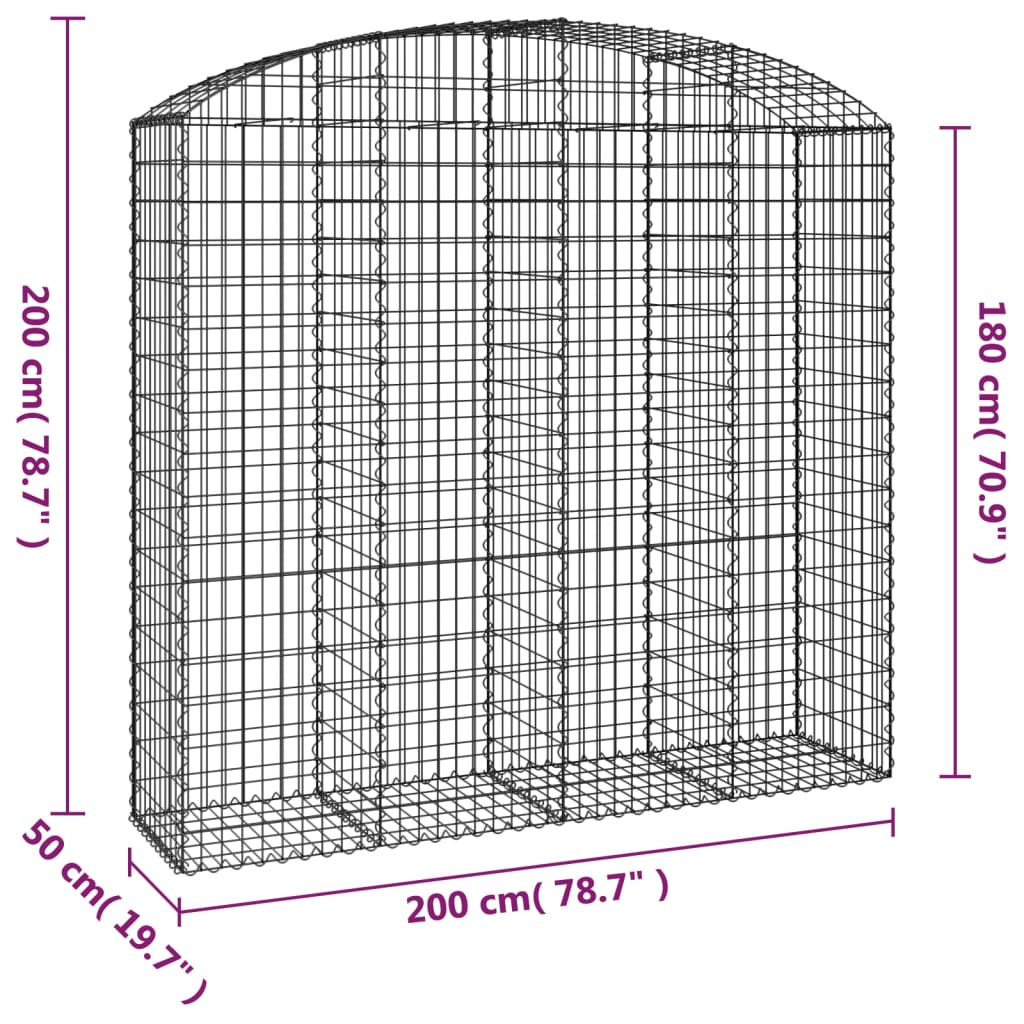 Gabion bågformad 200x50x180/200 cm galvaniserat järn