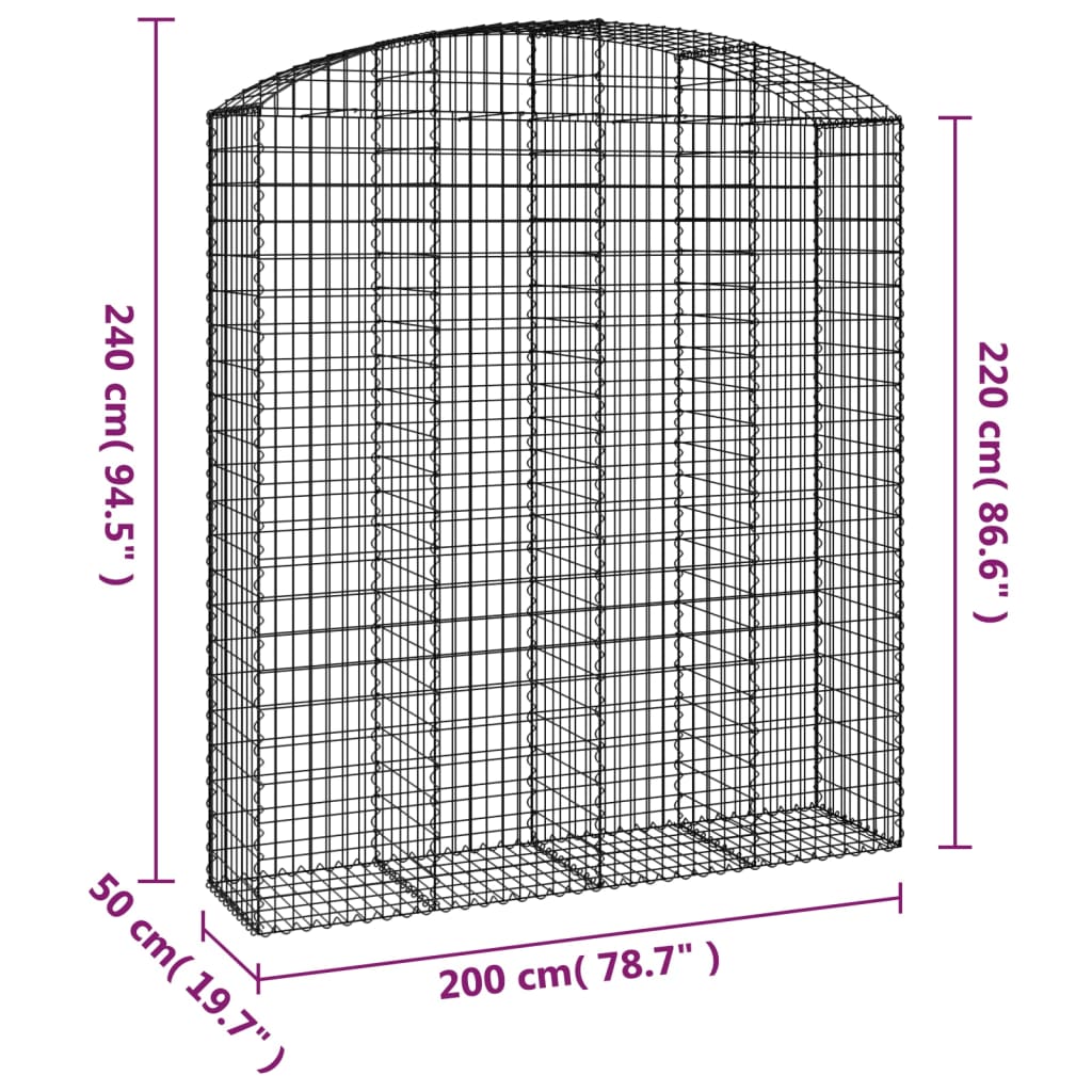 Gabion bågformad 200x50x220/240 cm galvaniserat järn