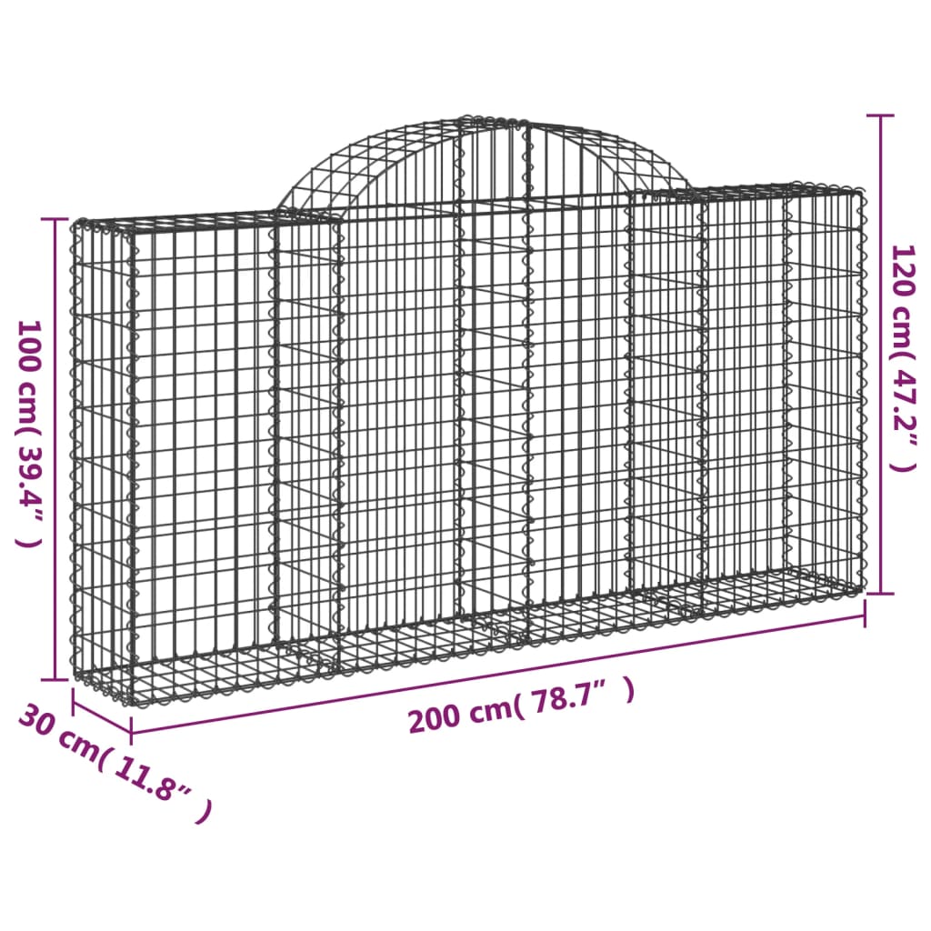 Gabion bågformad 200x30x100/120 cm galvaniserat järn