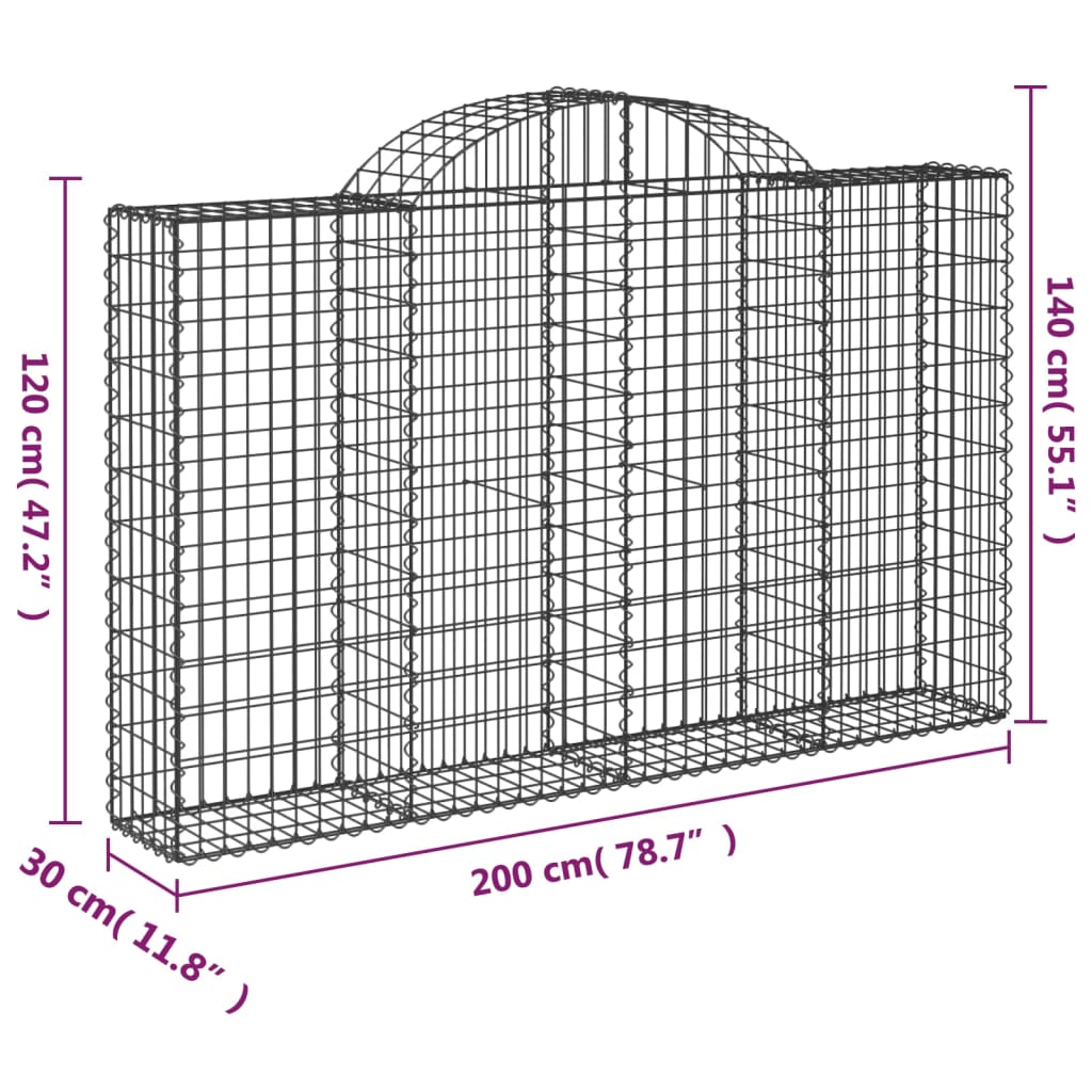 Gabion bågformad 200x30x120/140 cm galvaniserat järn