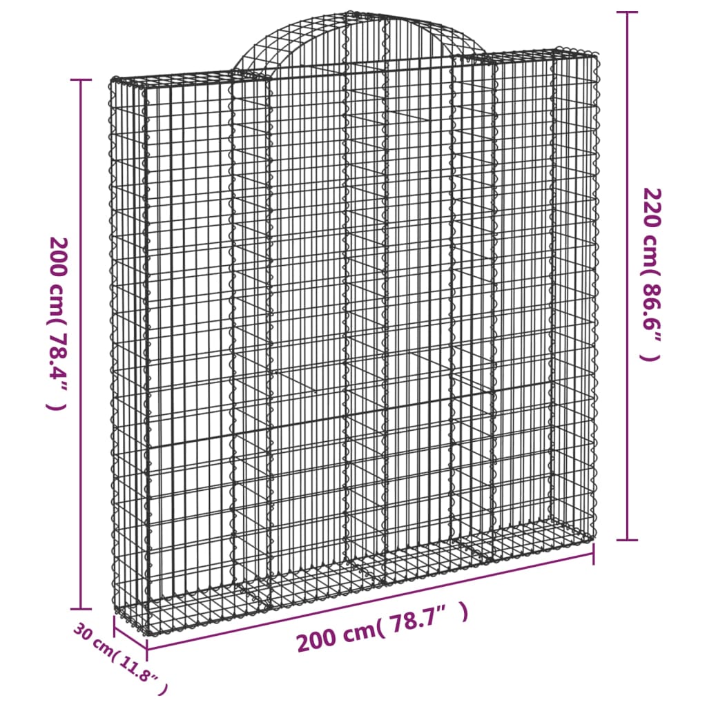 Gabion bågformad 200x30x200/220 cm galvaniserat järn