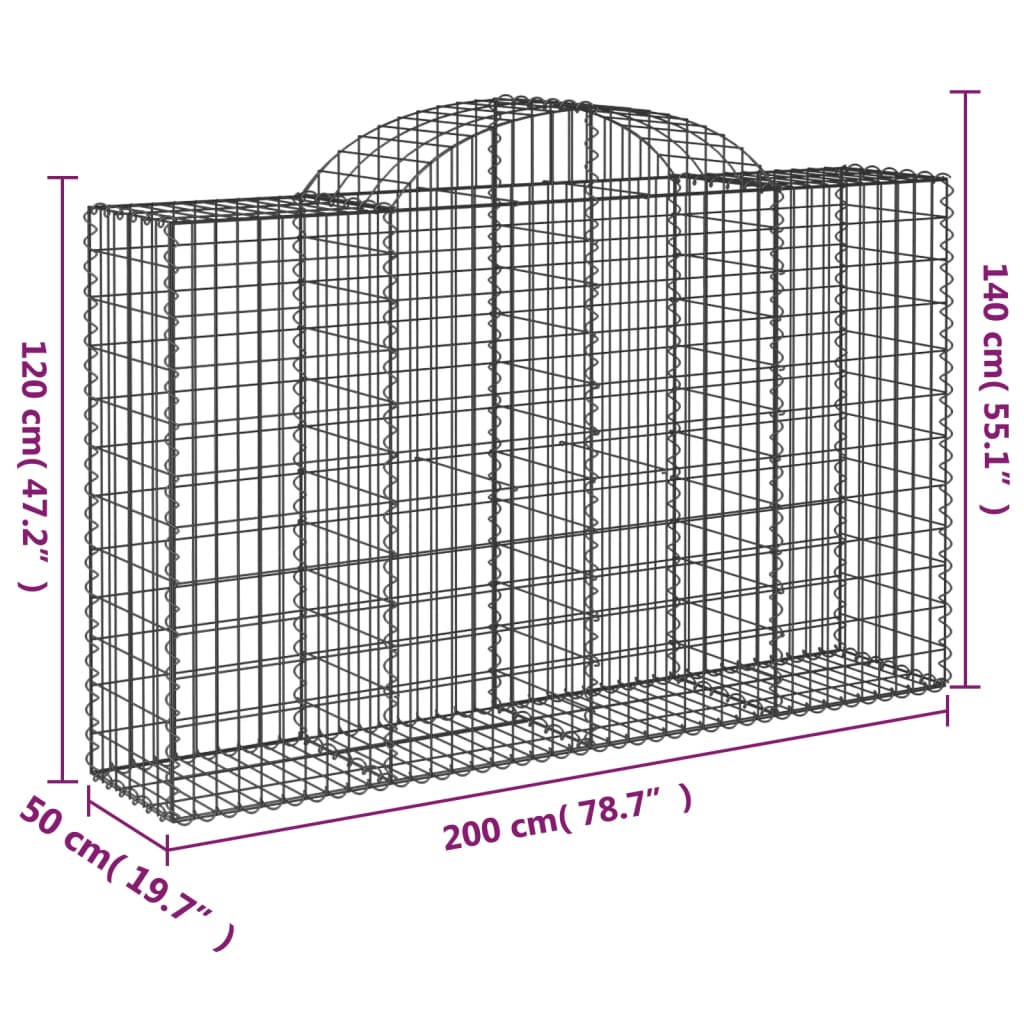 Gabion bågformad 200x50x120/140 cm galvaniserat järn