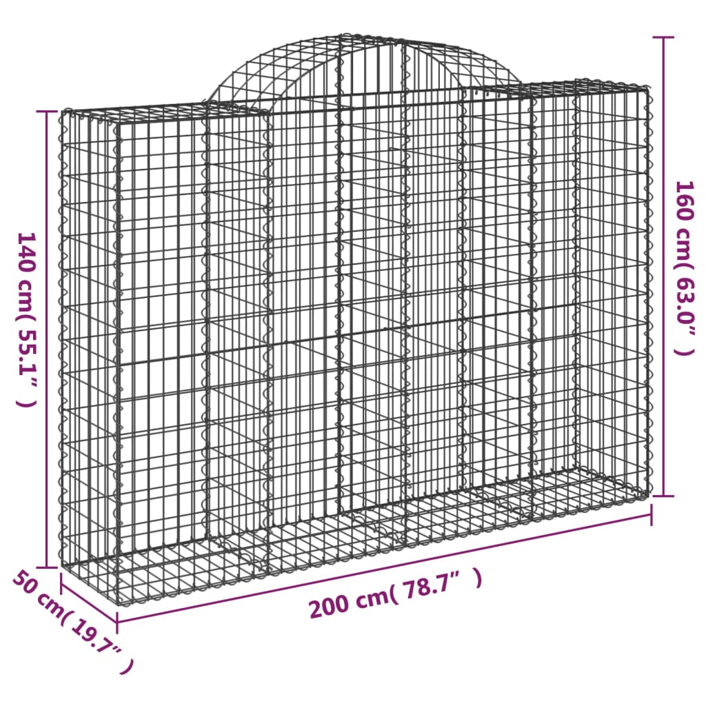 Gabion bågformad 200x50x140/160 cm galvaniserat järn