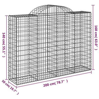 Gabion bågformad 200x50x140/160 cm galvaniserat järn