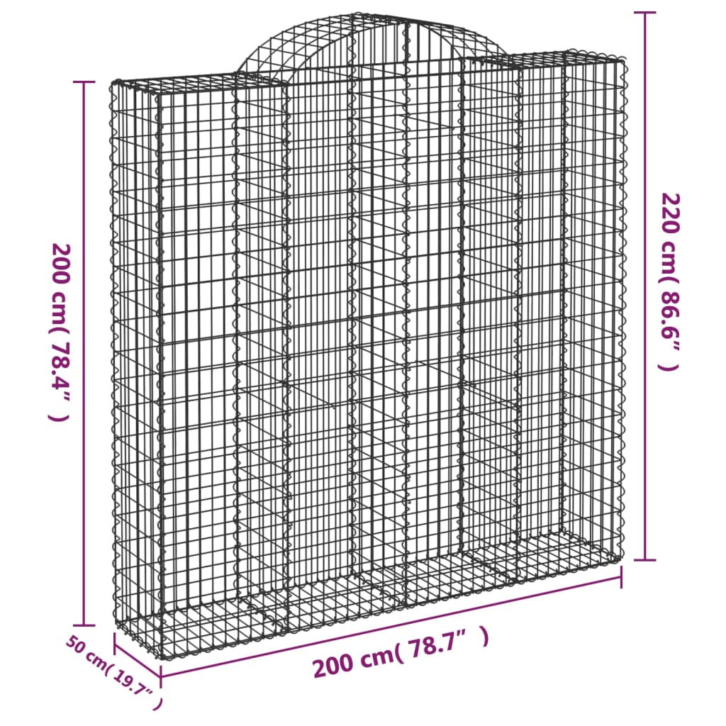 Gabion bågformad 200x50x200/220 cm galvaniserat järn