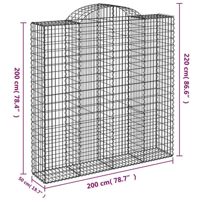 Gabion bågformad 200x50x200/220 cm galvaniserat järn