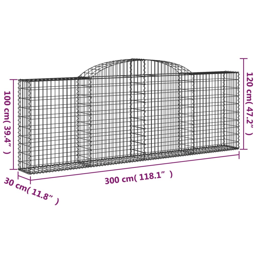 Gabion bågformad 300x30x100/120 cm galvaniserat järn