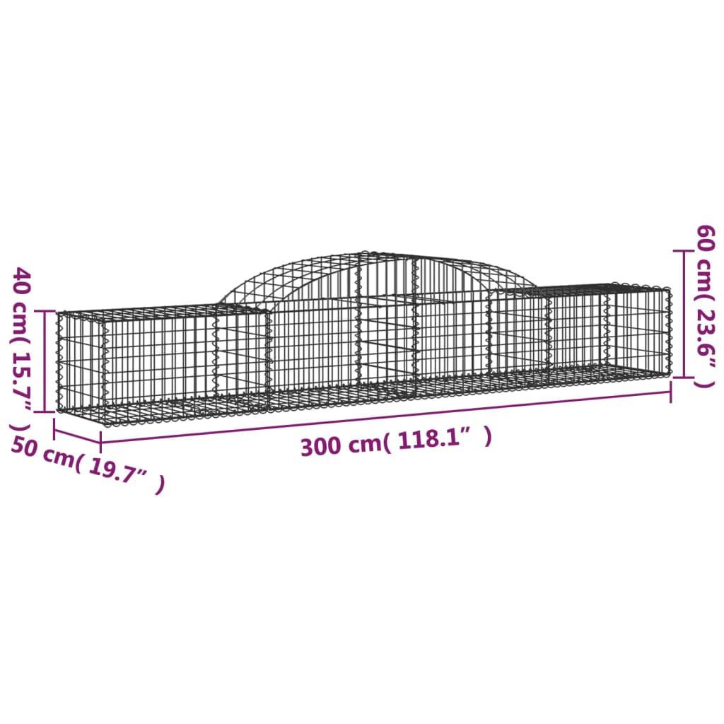 Gabion bågformad 300x50x40/60 cm galvaniserat järn