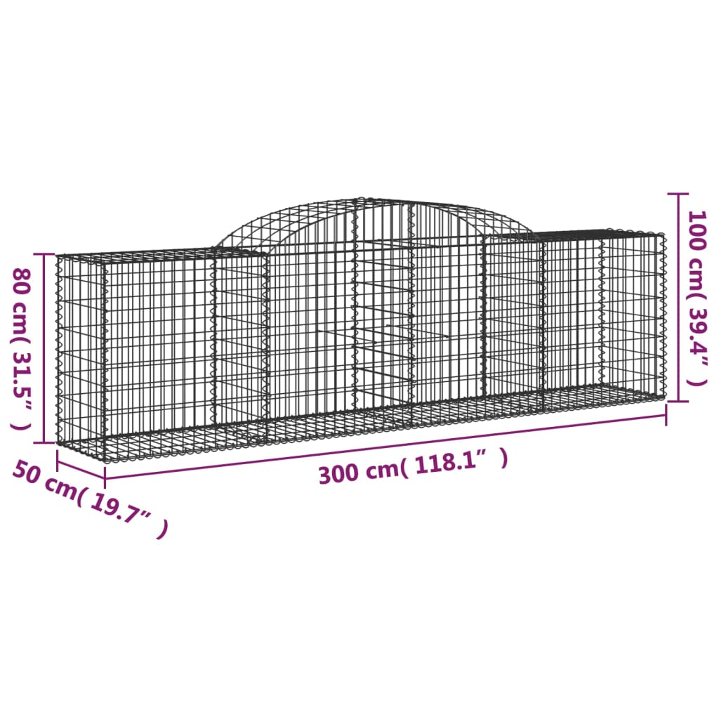 Gabion bågformad 300x50x80/100 cm galvaniserat järn