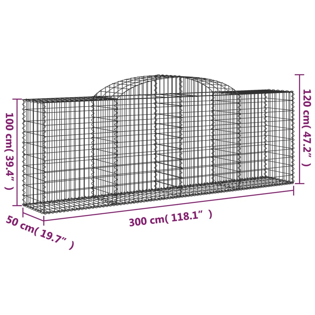 Gabion bågformad 300x50x100/120 cm galvaniserat järn